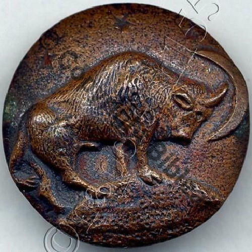 25.1.2 1951.55 BISON A0810NH 2eDRILLE GB.1.25 TUNISIE  SM Bronze massif 2Anneaux Dos lisse incurve Src.STELLA